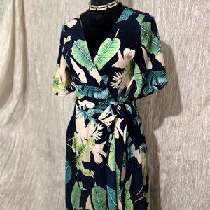 SHEIN  MID-LENGTH BOHO WRAP DRESS IN WITH  PALM PRINT size Medium V-neck